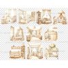 Baby Shower watercolor interiors of children's rooms in beige tones in anticipation of a baby. children's rooms with cribs, soft teddy bear toys, closets with t