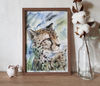 1 Watercolor artworkl painting in a frame -  Portrait of a cheetah  8.2 - 11.6 in ( 21-29,7cm )..jpg
