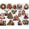 Watercolor clipart bundle. Santa Claus in a red hat with glasses. Christmas tree with red and gold balls on it. Big Christmas gingerbread house. Santa in a carr