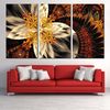 Abstract Floral Canvas Wall Art, Yellow Elegant Abstract Canvas Print, Orange Abstract Fractal Flower 3 Piece Canvas
