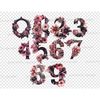 Watercolor gothic mysterious alphabet letters. Elegant font for Halloween numbers 0, 1, 2, 3, 4, 5, 6, 7, 8, 9. Floral alphabet with roses for weddings. Monogra