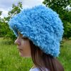 Curly faux fur hat in a blue. Festival fuzzy hat. Cute bucket hat.