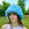 Curly faux fur hat in a blue. Festival fuzzy hat. Cute bucket hat.