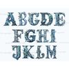 Watercolor blue dusty blue letters of the alphabet. Elegant font for wedding letters A, B, C, D, E, F, G, H, I, J, K, L, M. Floral alphabet with blue foliage fo