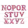 Watercolor pink glamor alphabet letters. Trendy luxury retro 2000s font for invitations letters N, O, P, Q, R, S, T, U, V, W, X, Y, Z. Alphabet with pink rhines
