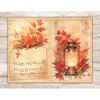 Fall Vibes Watercolor Junk Journal Pages. Cozy Autumn page with music book with autumn leaves and vintage oil lamp.