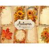 Autumn Watercolor Junk Journal Pages. Vintage fall Diary Pages with autumn harvest sunflowers, maple leaf, autumn leaves wreath. Autumn Blank Junk Journal Pages