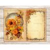 Autumn Watercolor Junk Journal Pages. Vintage fall Diary Pages with a sunflower and a branch of sea buckthorn berries. Autumn Blank Junk Journal Page for Notes