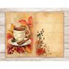 Vintage fall Pages with a cup of coffee, cinnamon sticks, star anise, autumn berries and yellow-orange foliage on old paper background with handwritten text. Au