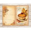 Autumn Watercolor Junk Journal Pages. Vintage Thanksgiving Pages with pumpkin pie, foliage, apples and berries on the background of a music notebook. Autumn Bla