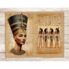 Watercolor Junk Journal Pages of Ancient Egypt. Portrait of Nefertiti. Egyptian parchment with hieroglyphic drawings of people and gods depicted in profile.