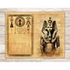 Watercolor Junk Journal Pages of Ancient Egypt. Pharaoh sculpture. Egyptian ancient parchment with drawings and writings