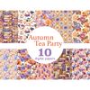 Autumn tea party watercolor pastel paper bundle, fall seamless patterns, tea time patterns, teacup digital papers, printable paper book stacks, autumn leaves di