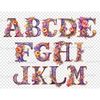 Watercolor tea party autumn alphabet letters. Halloween font for invitations letters A, B, C, D, E, F, G, H, I, J, K, L, M. Purple color alphabet with orange, r