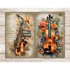 Musical Instruments Junk Journal Pages and Music Sheets With Notes. Watercolor vintage saxophone and violin in floral compositions on the background of old Musi