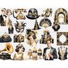 1920s Party White Clipart. Retro wedding couples in 1920s costumes. Glamorous gramophone, shoes, hat, perfume bottle, gifts, cupcakes, clutch, champagne, retro