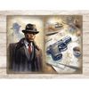 Detective Junk Journal Kit, True Crime Collage Sheets, GlamArtZhanna, Sleuth Illustrations, Black Man Journal Card, Pistol Art Journal, Mystery Scrapbook Paper,