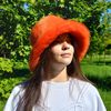 Bright orange bucket hat made of faux fur. Festival fuzzy hat. Cute orange fluffy hat.