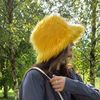 Bright yellow faux fur hat. Faux fur bucket hat. Festival fuzzy neon hat.