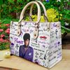 Prince Singer Leather Handbag, Watercolor Art - Prince Purple Women Bag, Personalized Leather BagPurseTote Bag, Custom Prince Shoulder Bag - 1.jpg