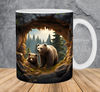 3D Bears In A Cave Forest Mug Wrap 11oz & 15oz Mug Template, 3D Animal Mug Sublimation Design Mug Wrap Template PNG Instant Digital Download - 1.jpg