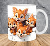 3D Four Baby Foxes Hole In A Wall Mug Wrap 11oz & 15oz Mug Template, Mug Sublimation Design Mug Wrap Template PNG Instant Digital Download - 1.jpg