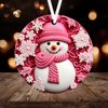 3D Snowman Christmas Ornament Sublimation PNG, Instant Digital Download, Christmas Round Ornament PNG Pink Snowman Ornament - 1.jpg
