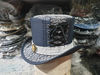 Steampunk Havisham White Crusty Fabric Navy Blue Leather Top Hat (2).jpg