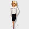 Cute white cardigan with handmade jacquard pattern for Barbie doll.  Handmade clothes for Barbie dolls. Knitted clothes with knitting needles and crochet for Ba