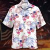 Flamingo And Firework 4th Of July Patriotic American Flags Aloha Hawaiian Beach Summer Graphic Prints Button Up Shirt.jpg