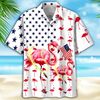 Flamingos 4th Of July Patriotic American Flags Aloha Hawaiian Beach Summer Graphic Prints Button Up Shirt.jpg