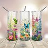 Butterflies and Wild Flowers Tumbler Wrap Png 20 Oz skinny tapered straight template digital download sublimation graphics  instant download.jpg