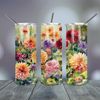 Watercolor Autumn Flowers Png 20 Oz skinny tapered straight template digital download sublimation graphics  instant download  sublimation.jpg