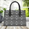 Luxury Women PU leather Handbag tote unique beautiful Art deco black and white butterfly magical design abstract spring green color on sides.jpg