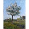 White Tree Painting size 9,4 by 7,1 inches hand painted by artist with oil on canvas panel.