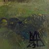 In the lower right-hand corner of the Spring Painting is artist's signature. Fragment Tree landscape of a close-up.