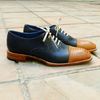 Men's Handmade  Two Tone Black Leather & Tan Crocodile Print Leather Oxford Toe Cap Lace Up Formal Shoes.jpg