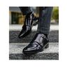 Men's Handmade Black Leather Oxford Brogue Toe Cap Double Buckle Monk Straps Dress Shoes.jpg