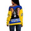 Madam Vice President Blue Yellow Off Shoulder Sweatshirt, African Women Off Shoulder For Women