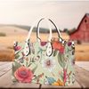 Women Leather PU Handbag Shoulder Bag tote purse Beautiful, Cute peach spring summer Floral flower botanical design pattern gift for Mom.jpg