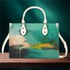 Women PU leather Handbag tote unique beautiful green Art deco design abstract art purse  Large Tote shoulder bag  for Vacation Beach Travel.jpg