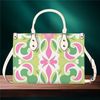 Women PU leather Handbag tote unique green pink beautiful Art deco design abstract art purse  Large Tote for Vacation Beach Travel.jpg
