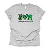 St Patrick's Day Tee, Peace, Love and St Patrick's Day Design on premium unisex tee, 2 color choices, 2X, 3X, 4X, plus sizes available.jpg