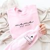 Custom Mama Sweatshirt with Date and Children Names on Sleeve, Mama Neckline, Mothers Day Gift, Gift for Mom, Minimalist Neckline Sweater.jpg