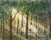 Forest Landscape Watercolor Painting, Light Beams in the Woods Wall Art.jpg