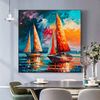 Original Colorful Sailboat Oil Painting on Canvas, Abstract Seascape Acrylic Painting Large Wall Art Custom Painting Living Room Wall Decor.jpg