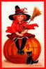 Beauty Girl Seated On A Pumpkin Black Cat Broom Halloween Vintage Poster Repro.jpg