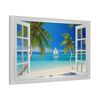 Faux Window Canvas - Caribbean Beach And Sail Boat View From Open Window Painting - Nature Landscape Canvas Print Ready To Hang.jpg