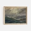 Choppy Sea Ocean Oil Painting, Seagulls Over Stormy Waves, Coastal Wall Art, Vintage Seascape Print, Lake house, Beach Lake House Wall Decor.jpg