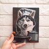 Fun acrylic painting for interior design.Husky dog playing cook.